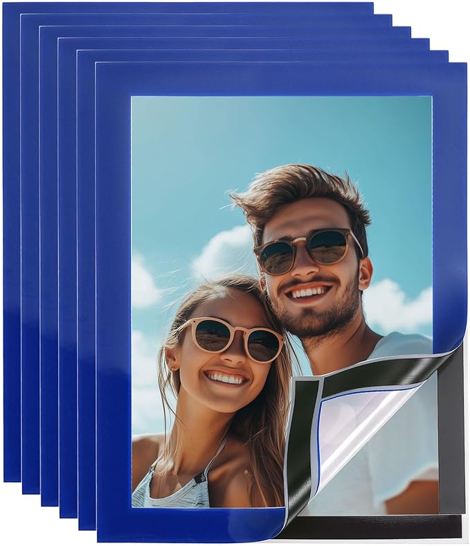 uxcell 6 Pcs Magnetic Sign Holder, 5" x 7" Self-Adhesive Magnetic Wall Signs Holder Magnetic Picture Frame Document Holder for Home Office Wall Window Displays, Dark Blue