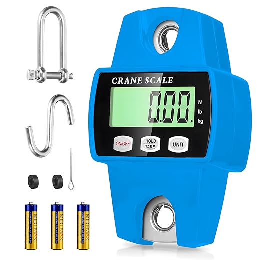 Digital Hanging Scale, 1102lb Crane Scale, 500kg Blue Digital Electronic Weighing Scale with LCD Display for Hunting, Outdoor, Bass Fishing, Big Game, Farm
