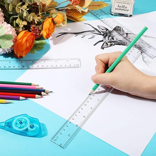Zonon 100 Pieces 12 Inch Ruler Bulk Clear Plastic Flexible Straight Metric Rulers with Centimeters and Inches Drafting Measuring Tool for Classroom School Students Education