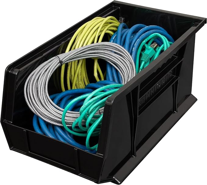 Akro-Mils 30240 AkroBins Plastic Storage Bins, Space-Saving Stackable Bins for Garage, Pantry, Craft Organization, 15" x 8" x 7", Black, 12-Pack