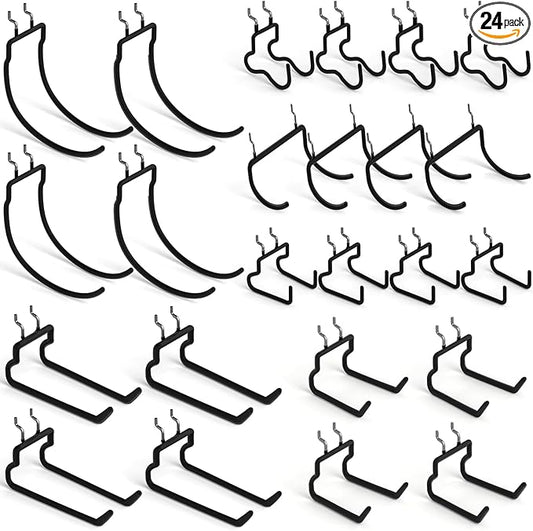 INCLY 24 Pack Heavy Duty Pegboard Hooks, 1/4" Pegboard Drill Holder Tool Utility Hooks, Peg Board Tool Hangers Accessories for Hanging Power Tools, Drill, Hammer, Workbench, Garage