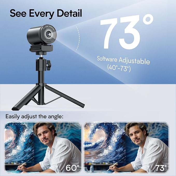 EMEET SmartCam S800-4K Webcam with Tripod for Streaming, Sony 1/2'' Sensor, Supports HDR, PDAF&TOF Dual-autofocus, 1080P@60FPS, Adjustable Heights with 360° Swivel Head, Perfect for Live Streaming