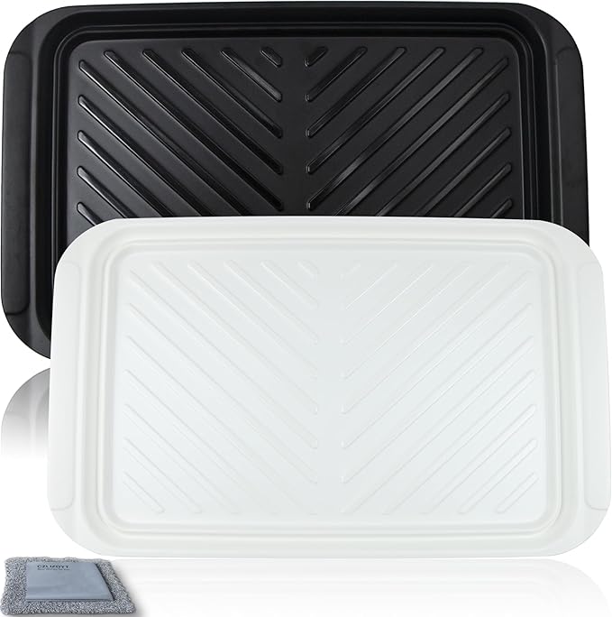 Grilling Prep and Serve Trays, BBQ Tray for Raw and Cooked Food, Melamine Serving Platter for Food, Set of 2, Black and White, Napkin and Cleaning Clothes Included