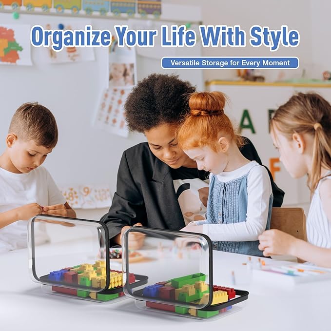 4Pcs Clear Hard Shell Zipper Case, BIiss Plastic Bins for Organizing, Clear Zipper Pouches Makeup Case & Lidded Storage Bins Organizer for Storage Cosmetics, Puzzles, 8.7 x 6.3 x 2.4 Inch