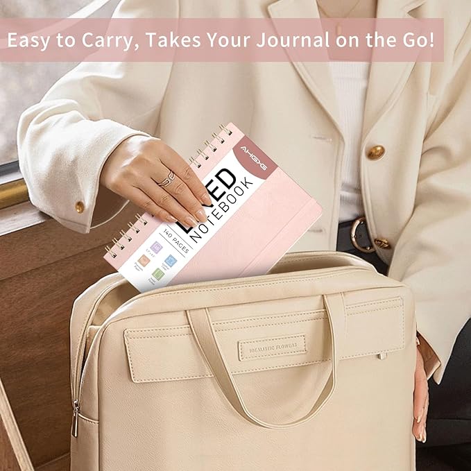 AHGXG Lined Spiral Notebook Journal for Women, Hardcover Leather Notebook College Ruled 140 Pages, A5 5.7" x 8.3", 100 GSM Thick Paper, Notebooks for School Work, Journals for Writing, Rose Gold