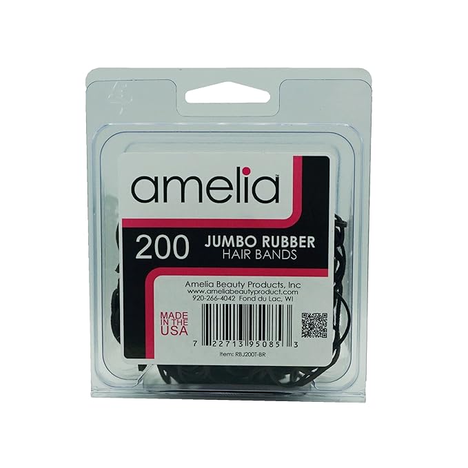 200, Jumbo Size, Brown Color, US Made Rubber Hair Bands for Pony Tails and Braids In A Clamshell
