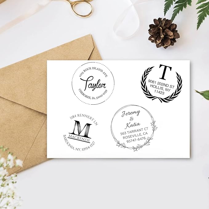 EAQ Custom Stamp Self Inking Return Address Stamp, Personalized Stamp with Text Logo | Business Logo Stamp | Address Stamp | Wedding Stamp