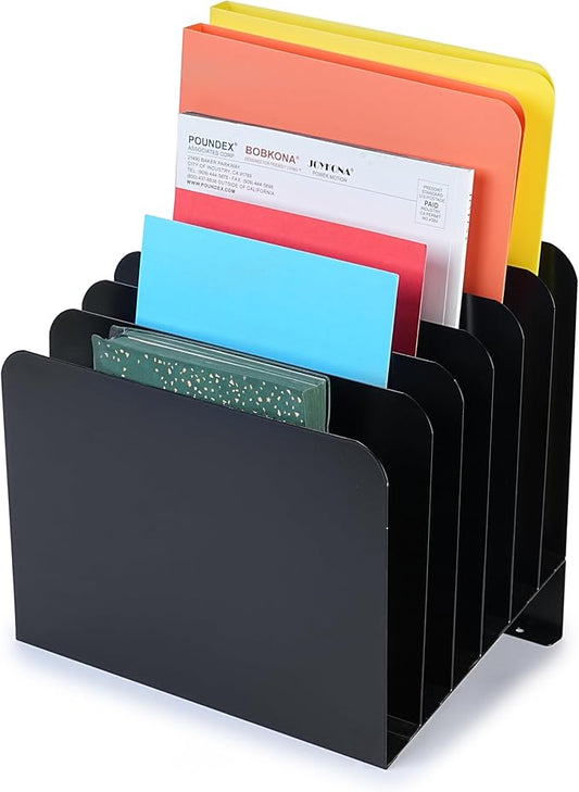 Huron Desktop File Binder Organizer Storage, Inclined Slant 6 Slot, Black Commercial Grade Steel