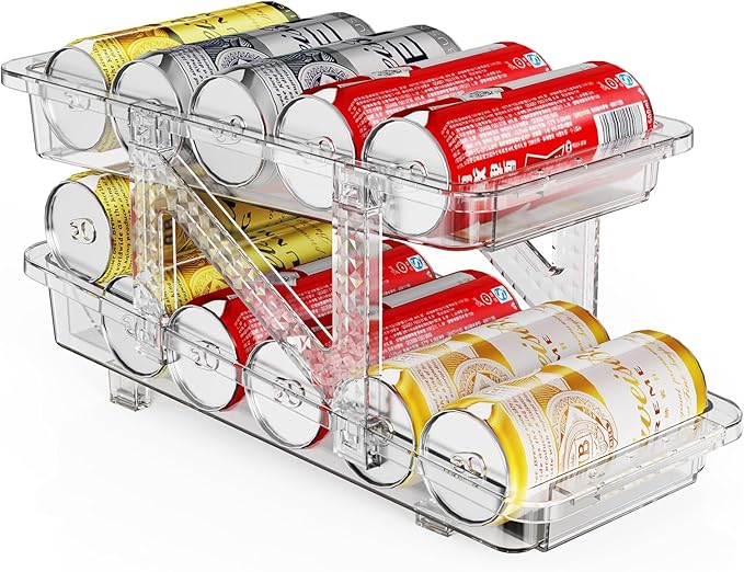 Soda Can Dispenser for Refrigerator Can Holders for Fridge,Adjustable Width Soda Can Organizer for Refrigerator,Drink Organizer for Fridge Suitable for Storage Cabinet and Pantry Clear (1 Pack)
