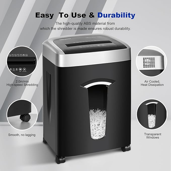 120-Minute Paper Shredder - 15-Sheet Capacity, 30L（7.9 Gallon） Bin, 58dB Quiet Operation, P4 Cross-Cut Heavy-Duty Shredder for Home & Office Use