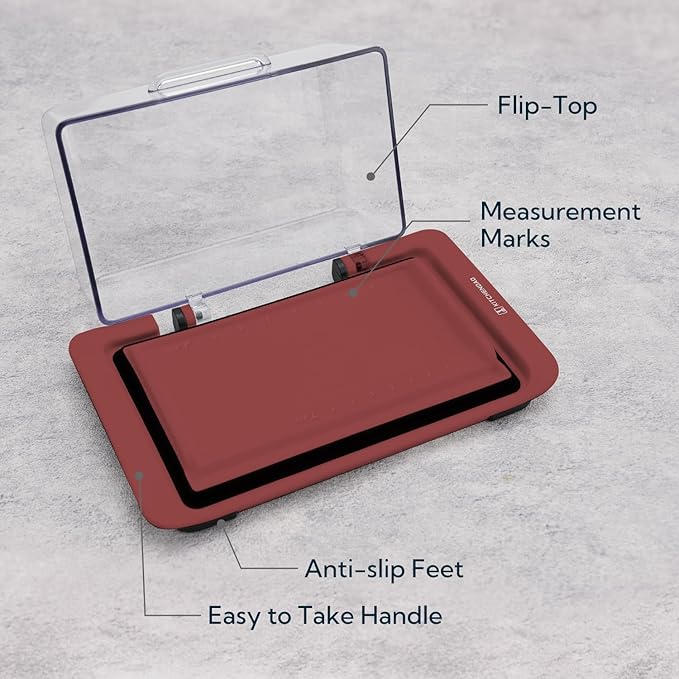 KITCHENDAO Airtight Flip-Top Butter Dish with Lid for Countertop and Refrigerator, Butter Keeper, Plastic Butter Holder Tray for 2 Sticks East Coast/West Coast/European Style/ Kerrygold Butter (Red)