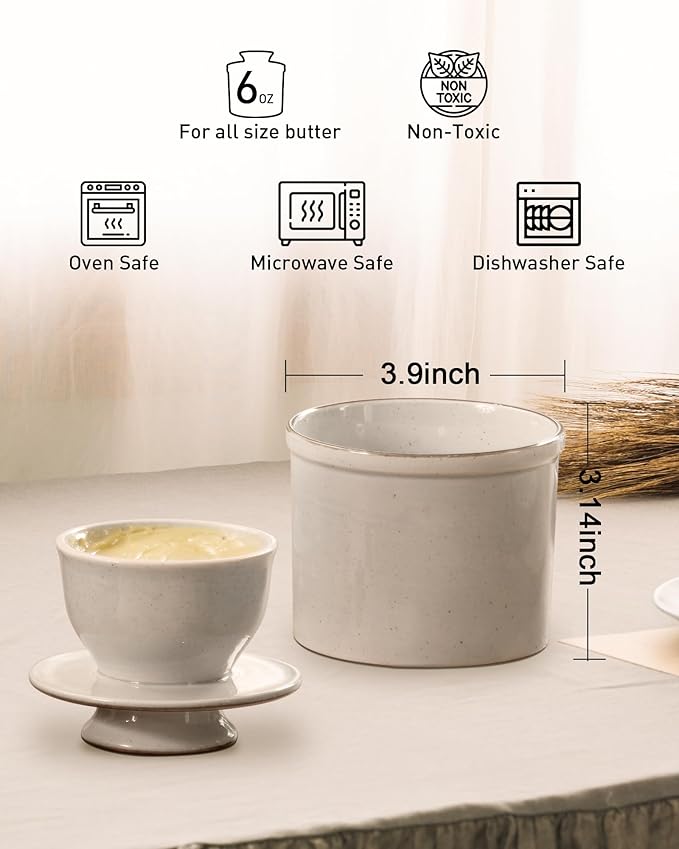 French Butter Dish, Butter Crock for Counter with Water Line, Ceramic Butter Keeper for Spreadable Butter - Chrismas Gift Home Kitchen Decor - Reactive Glaze Collection - Grey