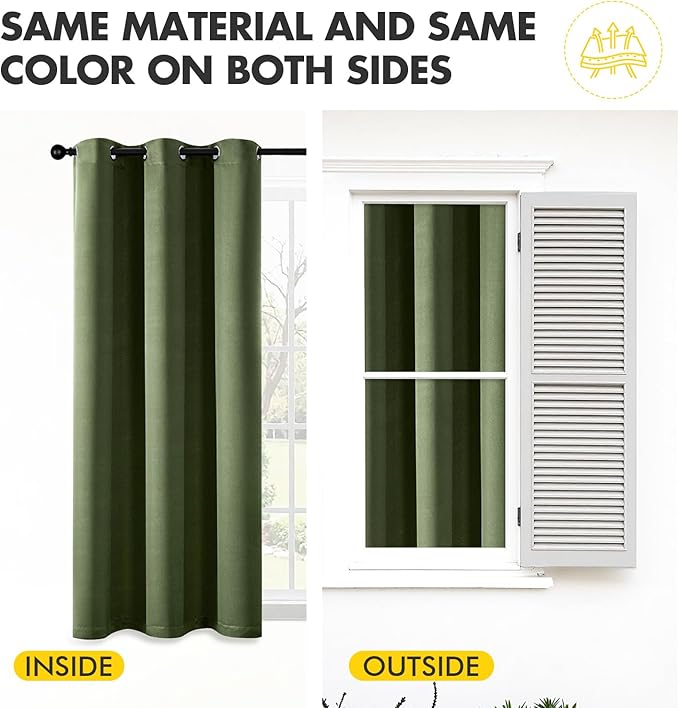 MIULEE Short Curtains for Windows - Olive Green Blackout Half Window Curtains Thermal Insulated Privacy Drapes for Kitchen Bedroom Bathroom Grommet Top Small Basement Tiers W40 x L36 Inch 2 Panels