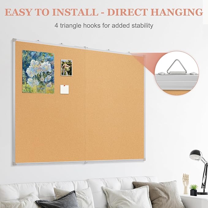 Double-Sided Large Cork Board, 60" x 40" Foldable Hanging Aluminum Framed Bulletin Board, Vision Board Pin Board Corkboards for Walls, Office, School Decor, 20 Pushpins