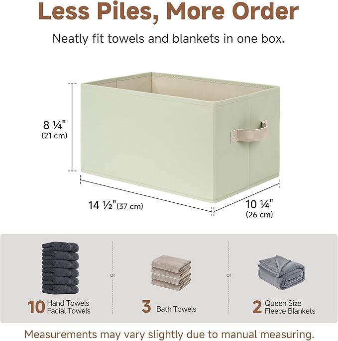 StorageWorks Storage Baskets for Shelves, Foldable Fabric Closet Storage Bins with Handles, Fabric Storage Bins Clothes Organizer, Light Green, 3-Pack, Large