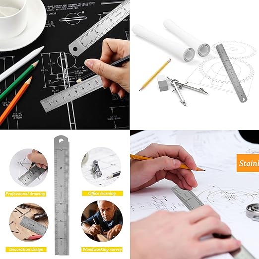 6 Inch Metal Ruler Set Stainless Steel Straight Edge Rules with Inch/Metric Scale, 10 Pack