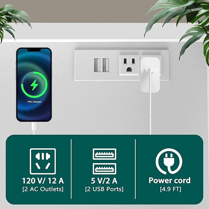 2 Drawer Lateral File Cabinet with Charging Station, Wood Filing Cabinet with Lock & LED Light, Large Storage Printer Stand for Home Office, White