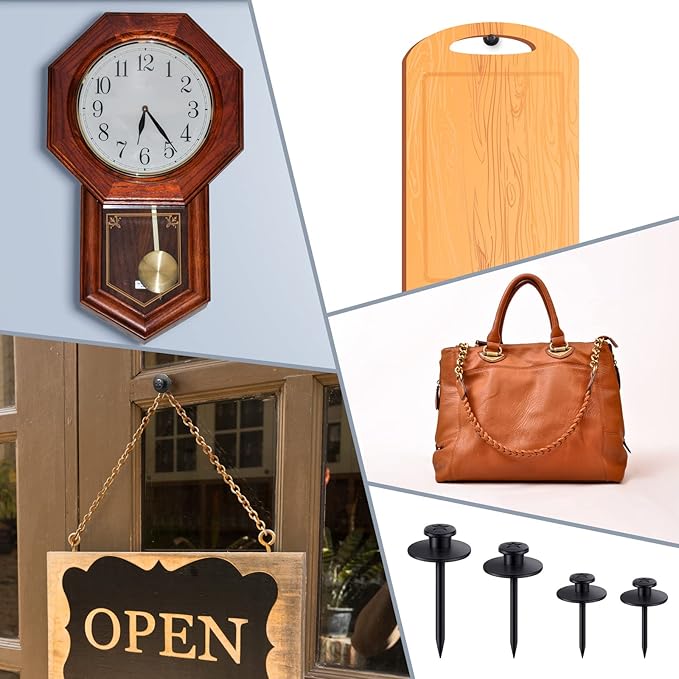 Zhengmy 40 Pcs Double Headed Picture Hangers Nails 4 Size Long Thumb Tacks Wall Nails for Hanging Pictures Decorative Push Pins Hooks for Drywall Photo Office Home Decor, 20/30/ 40/ 50lb(Black)