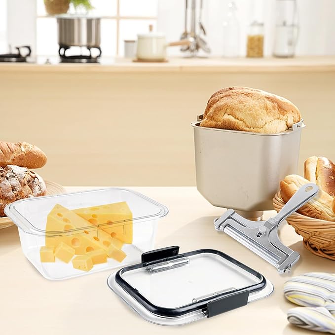 Sliced Cheese Container,Cheese Container for Refrigerator with a Metal Cheese Slicer,BPA-Free Kitchen Cheese Storage with Airtight Lid,for Deli Cheese Slices,Shredded,Cheeses Keeper