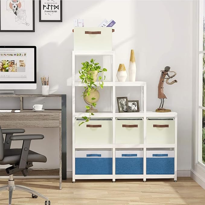 GhvyenntteS Large Storage Baskets for Shelves 6 Pack, Collapsible Fabric Storage Bins with 3 Handles, Decorative Closet Organizers and Storage bins for Clothes Blanket Beddings (Beige, 15"x11"x9.6")