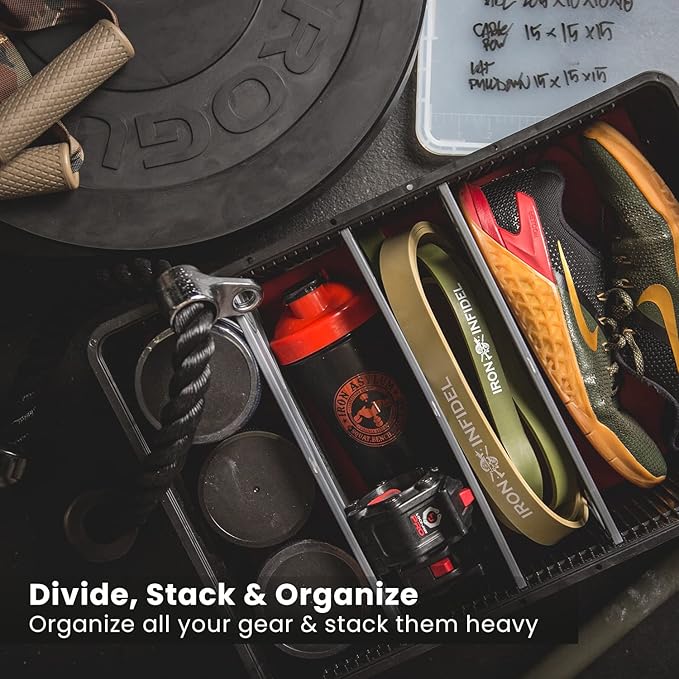 SIDIO CRATE Starter Pack - Two Full Size and One Half Size Heavy Duty Stackable Storage Bins, Totes with Lids and Dividers - Durable Organizer for Home, Office, Garage, and Outdoor Use - Sol