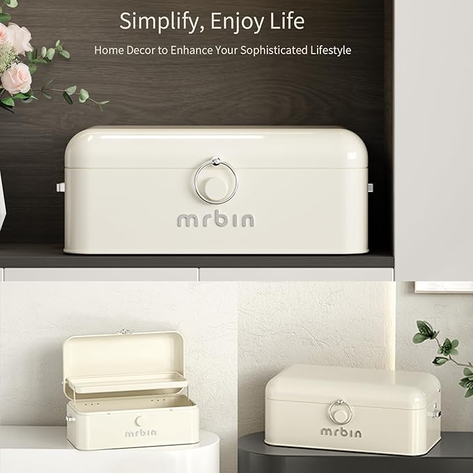 MRBIN Metal 2-Tier Medicine Container Folding Waterproof Safe Boxes and Supply Storage Organizer Empty First Aid Kit for Home Portable Emergency Kit, Cream White