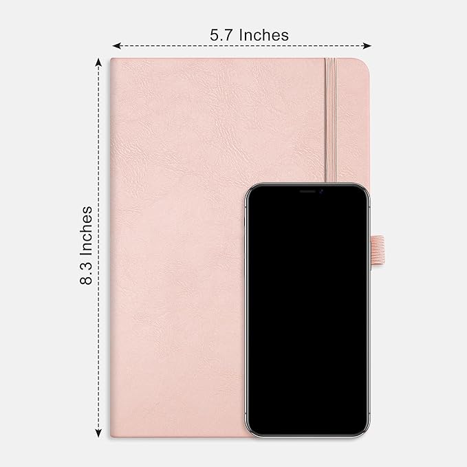 RETTACY Graph Grid Paper Notebook, 192 Pages, A5 Medium Size (5.7'' x 8.3''), 5 Squares per Inch, Leather Hardcover, 100 GSM Thick Paper, for School, Students, Math, Engineering (Rose Gold)