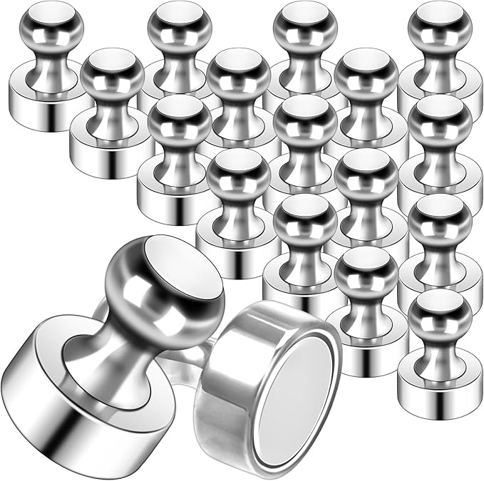 20Pack Magnets for Whiteboard Strong Fridge Magnets Silver Push Pin Refrigerator Locker Magnets for School and Home