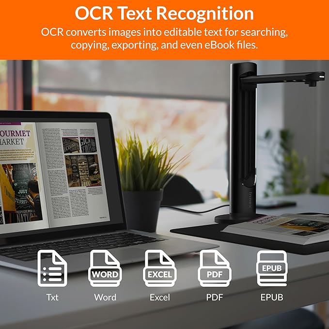 Innex DS200 Professional USB Book Scanner, 26MP, A3 Document scan, 120+ Language OCR, Auto-Flatten & Deskew, Finger Removal, Built-in Mic and LED lamp, Hand Button & Foot Pedal, for Windows/MacOS