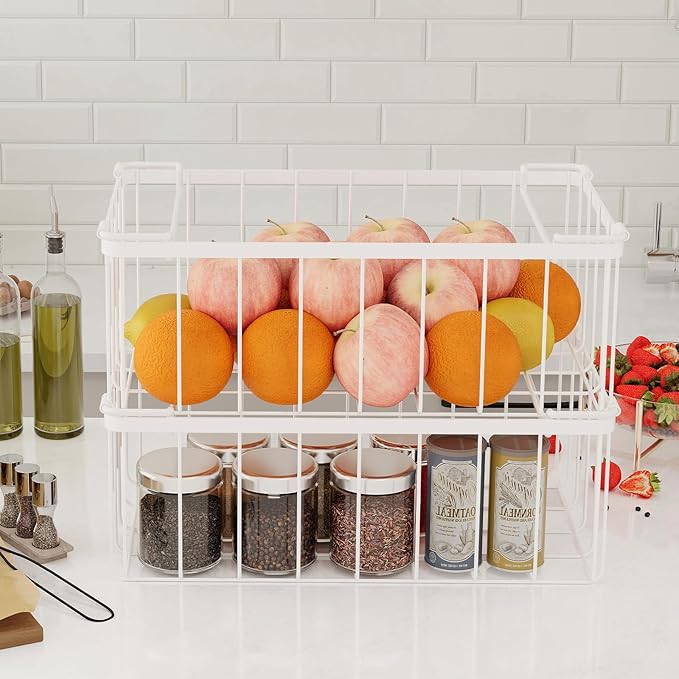 Freezer Organizer Bins With Tag, Stackable Freezer Baskets for Chest Freezer Sort Frozen Foods, Deep Freezer Organizer Bins with Handle Add Space Easy Reach, White Set of 6