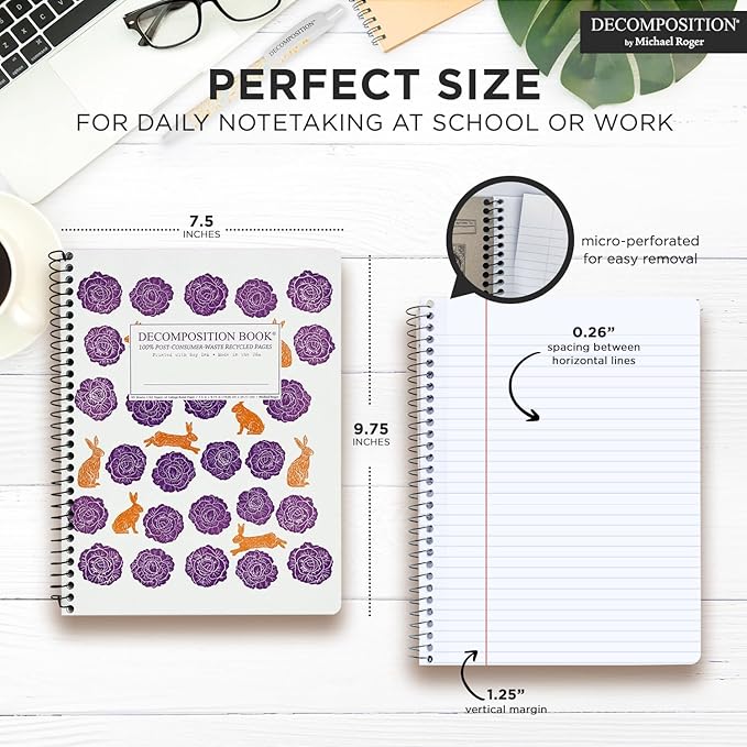 Decomposition Cabbage Patch College Ruled Spiral Notebooks – 9.75 x 7.5 Journal with 160 Lined Pages – Notebooks for School Supplies, Home & Office – 100% Recycled Paper – Made in USA
