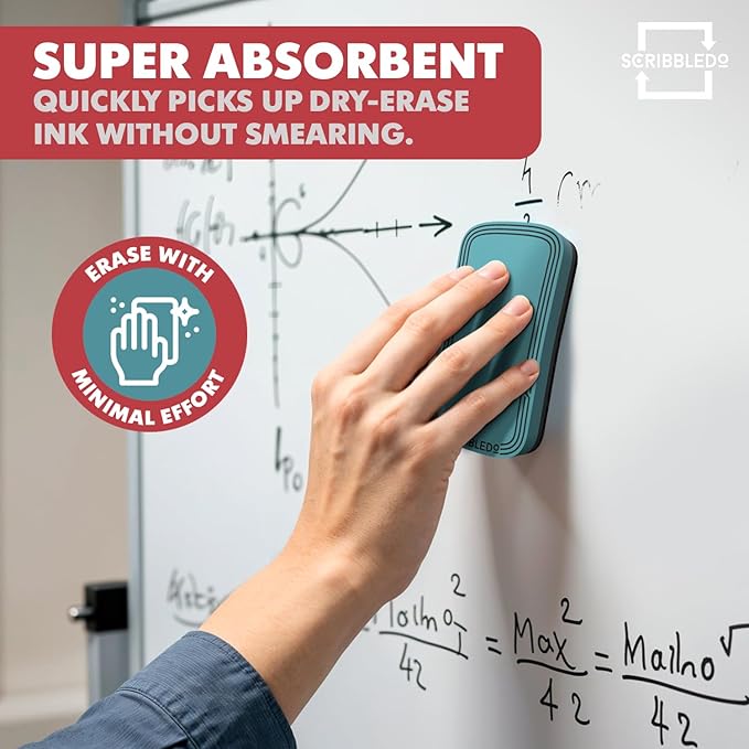SCRIBBLEDO Dry Erase Eraser Boho Magnetic White Board Eraser for Streak-Free Cleaning for Dry-Erase Whiteboard Multi Pack for Classroom Office & Home 2 Pack