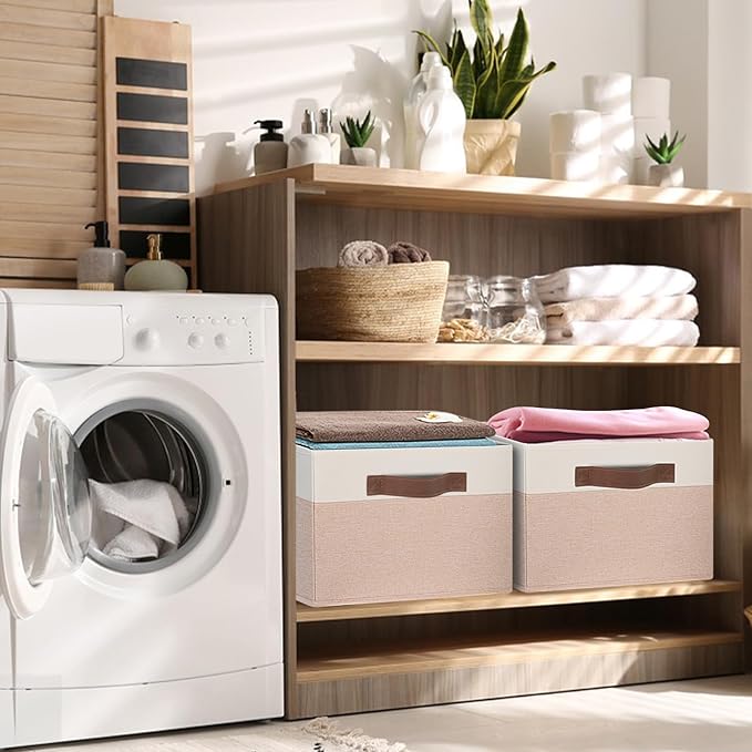 GhvyenntteS Large Fabric Storage Bins 6 Pack, 15x11x9.6 Inch Storage Baskets for Shelves, Foldable Closet Storage Bins for Shelves, Closet Organizers and Storage Boxes, Beige Yellow&White