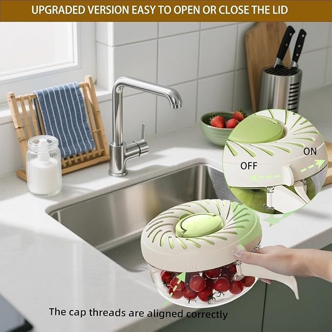2025 Upgrade Fruit Washing Bowl with Strainer (2.85QT+1QT), 3 in 1 Multipurpose Drain Basket with Lid and Ice Box, Foldable Handle Perfect for Fridge Storage and Outdoor Picnics