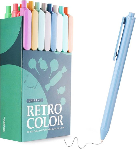 WY WENYUAN Cute Pens, 24 Pcs Fine Point Smooth Writing Pens, Personalized Ballpoint Pens Bulk, Flair Colorful Pens, Black Ink 1.0 mm Journaling Pen, School Office Supplies for Women & Men, Note Taking