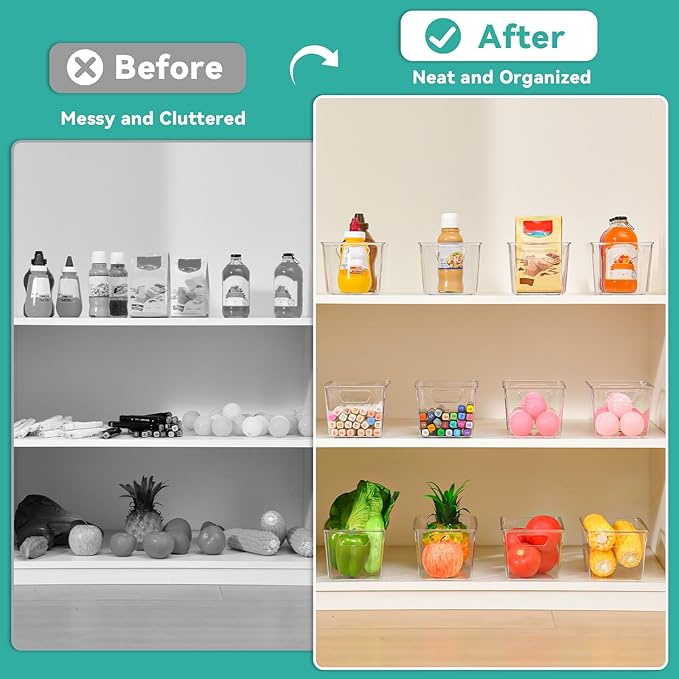 12 Pack Clear Plastic Storage Bins, Acrylic Pantry Organizer and Storage Bins, Fridge Organizer, Small Plastic Containers with Handles, CabinetOrganizer for Shelves,Snack,Refrigerator, Arts and Crafts