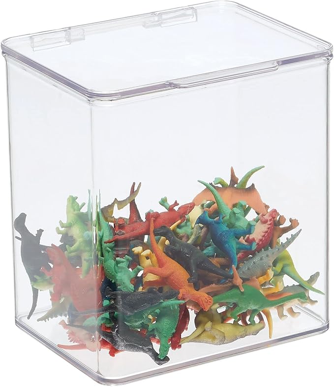 mDesign Kids Plastic Stackable Toy Storage Organizer Box Container with Hinged Lid for Storing Action Figures, Crayons, Building Blocks, Puzzles, Wood Construction Sets, Cars, 2 Pack - Clear