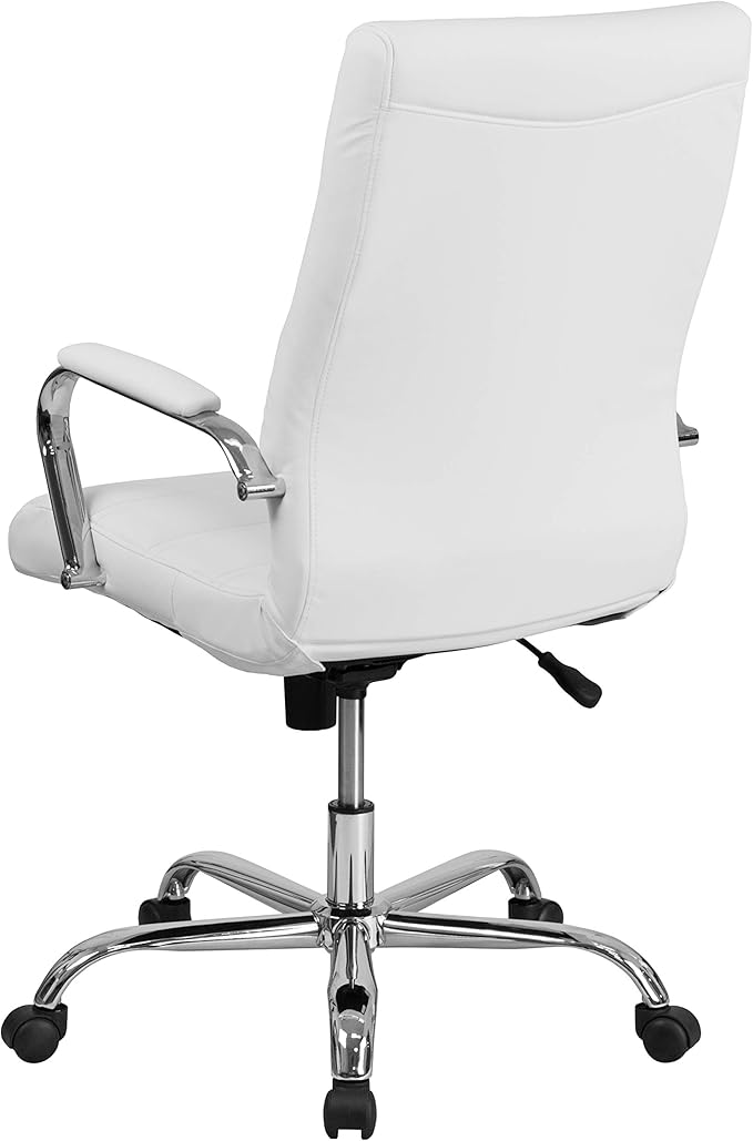 Flash Furniture Whitney High-Back Swivel LeatherSoft Desk Chair with Padded Seat and Armrests, Adjustable Height Padded Office Chair, White/Chrome