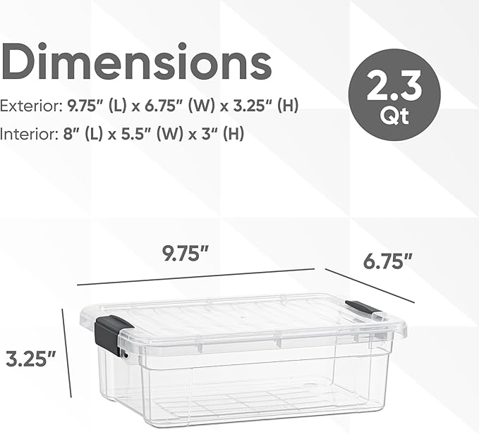 Superio Clear Storage Boxes with Lids, 2.3 Quart Plastic Container Bins for Organizing, Stackable Crates, BPA Free, Non Toxic, Odor Free, Organizers for Home, Office and Dorm, 8 Pack