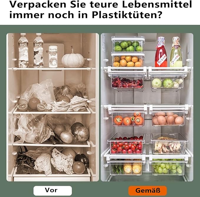 YekouMax Fridge Drawer Organizer, Refrigerator Organizer Bins, Pull Out with Handle, Shelf Holder Storage Box, Clear Container for Food, Drinks, Fit for Fridge Shelf Under 0.6" (1 Pack Medium)