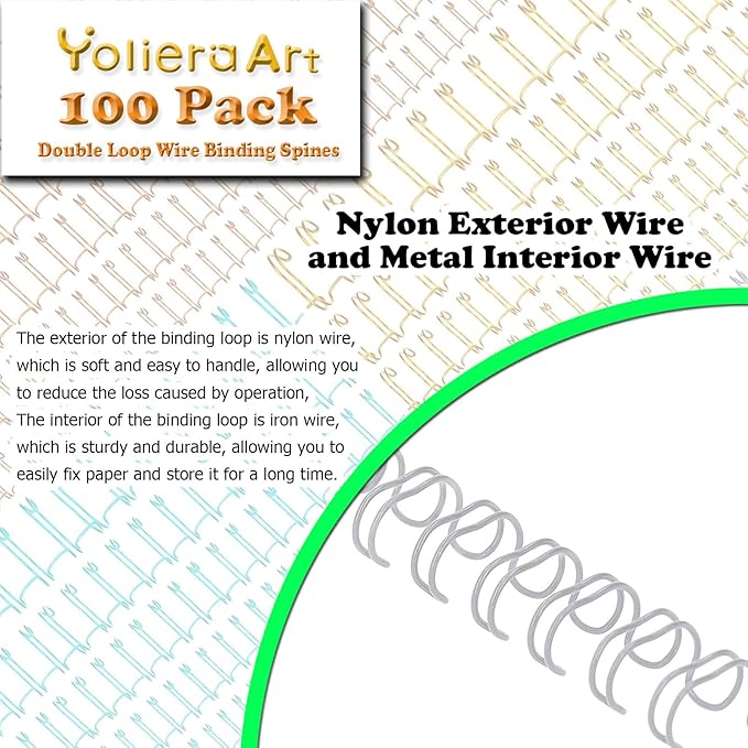100 Pack Double Loop Wire Binding Spines, YolieraArt Wire Binding Spines, 5/8 Inch Binding Wire for Letter Size (140 Sheet Capacity), 100P, 3:1 Pitch, White)