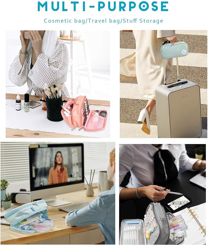 Pencil Case Pen Bag Holder Pouch Large Handle Big Capacity Desk Organizer Storage Marker Box Stationary Makeup Cosmetic Double Zippers for School Office Students Teen