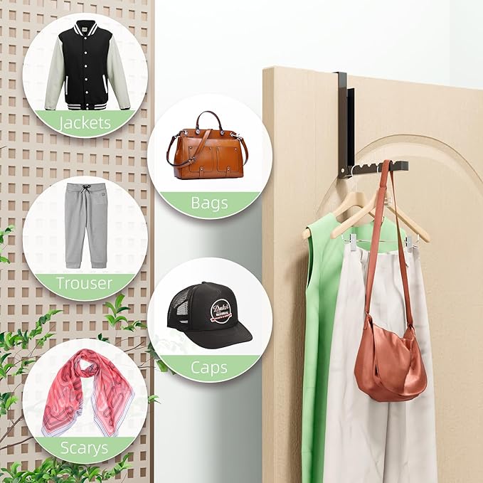 BAKON Over The Door Hanger Folding Clothes Drying Rack, Folding Hanging Coat Rack for Indoor Laundry Room Compact Small Space Foldable Portable Clothing Hanger Hook Collapsible- 4 Pack(Black)