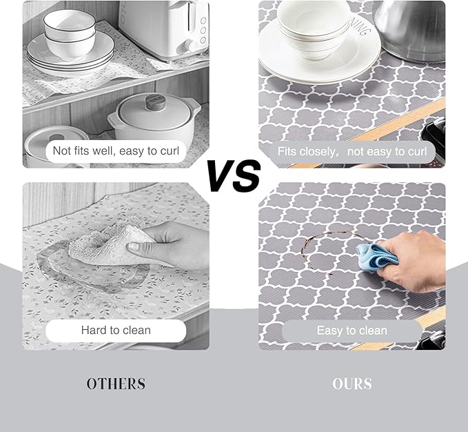 Glotoch Non Adhesive Shelf Liner for Kithchen Cabinets,Non Slip Drawer Liners for Dresser,Waterproof Cabinet Liners for Shelves/Cupboard/Fridge/Bathroom,Gray 12X60 Inch