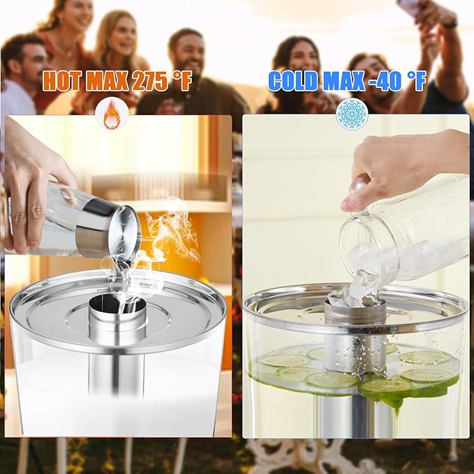 2 Gallons Beverage Dispenser With Stand, Drink Dispensers for Parties, Stainless Steel Juice Dispensers with Ice Tube and Spigot, Punch Dispenser For Parties