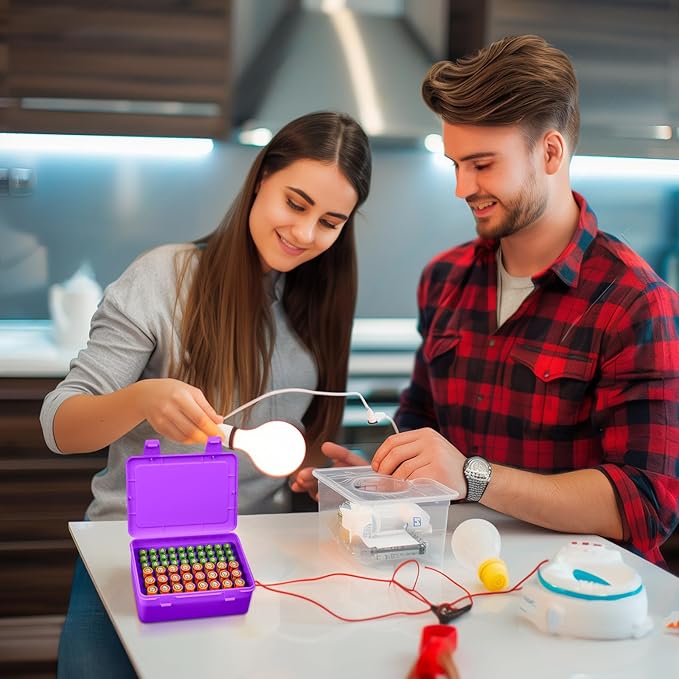 Battery Organizer Storage Box, Garage Case Holder for 24* AA, 30* AAA Batteries (Bag Not Include Batteries Pack) (purple)
