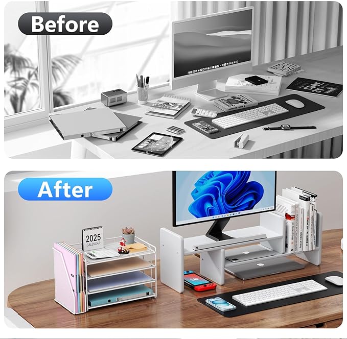 gianotter 4-Tier Paper Organizer With Magazine Holder, Desk Organizers and Accessories, White Desk Accessories, File Organizer for Office Supplies Storag(White)