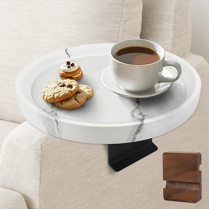 Couch Tray, Adjustable Couch Table and Detachable Wooden Couch armrest Tray, Multifunctional Clip on armrest Table, with Phone Holder Suitable for Dining, Snacks, Remote Control