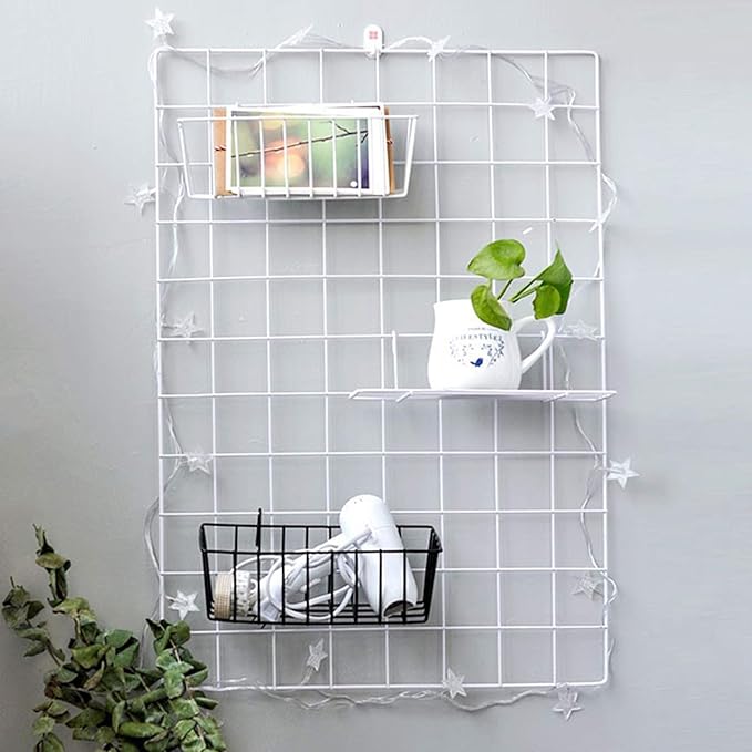 GBYAN Wire Wall Grid Basket Hanging Display Shelf White Metal Grid Panel Accessories, 2 Pack