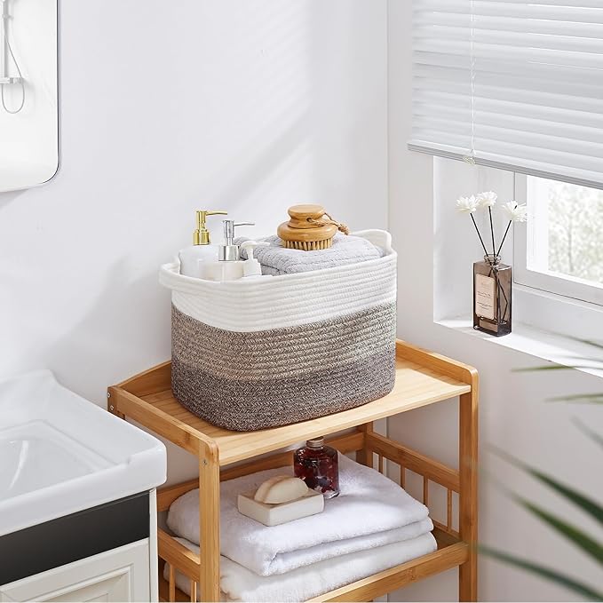 Storage Basket for Organizing, Woven Baskets for Storage, Rectangle Decorative Baskets for Shleves, Closet, Toys, Book, Nursery Organizer Bins - Pack of 3 (Gradient Dark Brown, 13"x9.85"x8.7")